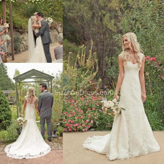 Full Lace Wedding Dresses 2022 Cap Sleeve Mermaid Court Train Zipper Charming Bridal Gowns_2