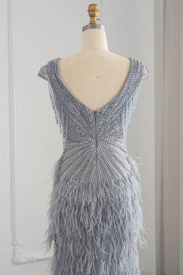 Luxuriöses Meerjungfrau-Abendkleid mit V-Ausschnitt für Damen, glitzernde Perlen, Flügelärmel, Quasten, lange Hochzeits-Party-Kleider_3