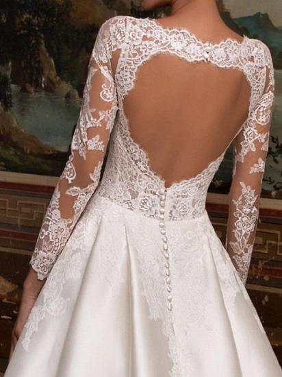 Country A-Line Wedding Dress V-neck Lace Satin Long Sleeves Sexy Backless Bridal Gowns with Court Train_2