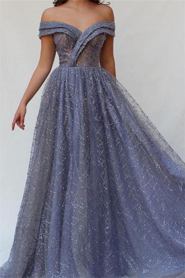 Gorgeous A-Line Off The Shoulder Tulle Beaded Prom Dresses_1