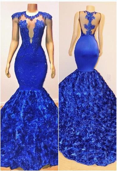 Royal-Blue Flowers Mermaid Long Evening Gowns | Glamorous Sleeveless With lace Appliques Prom Dresses