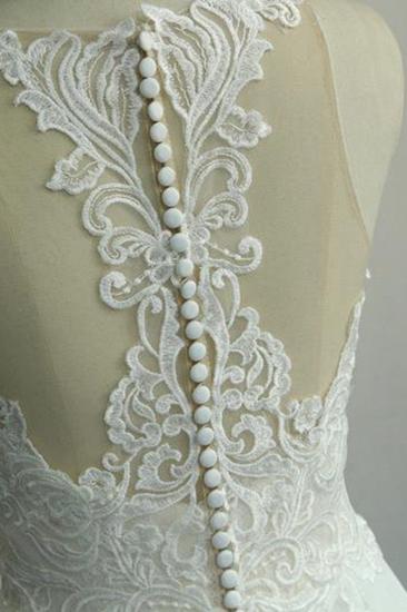 Unique White Jewel Sleeveless Wedding Dress | Appliques Chiffon Bridal Gowns_7