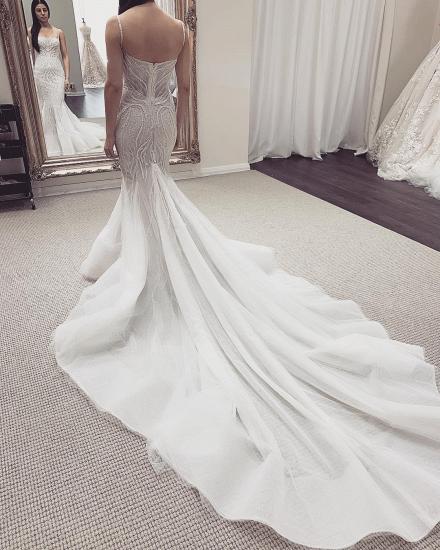 White Illusion neck White Sleeveless Mermaid Wedding Dress with Overskirt_3