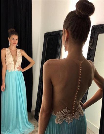A-Line Plunging Neck Chiffon Prom Dress New Arrival Open Back 2022 Evening Gown