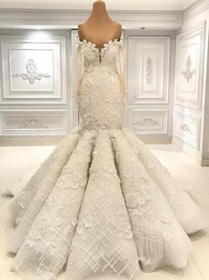 Beautiful Ivory Mermaid Sweetheart Lace Bridal Gowns for Wedding_1