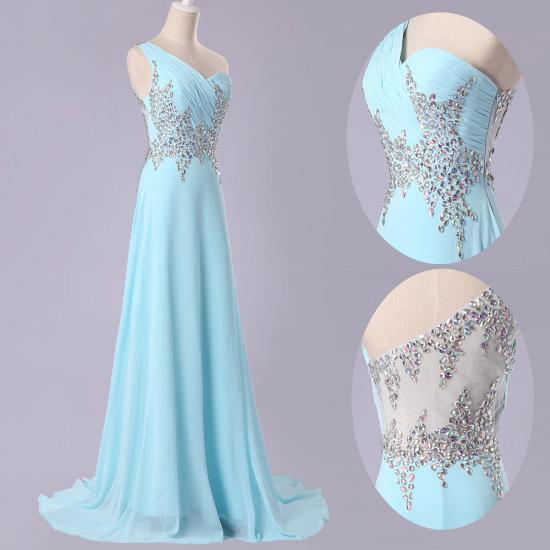 Light Blue Chiffon 2022 Prom Dresses with Crystals One  Shoulder Sheer Back Popular Evening Dresses_2