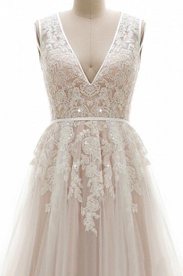 Elegant V-Neck Lace Appliques A-line Wedding Dress Tulle Evening party Dress_4