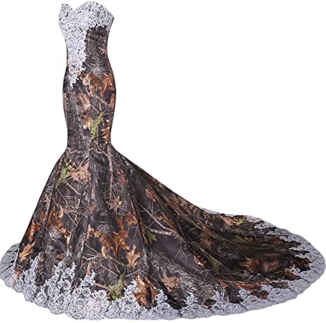 Camo And Lace Sweetheart Sleeveless Mermaid Bridal Gown Prom Dress_4