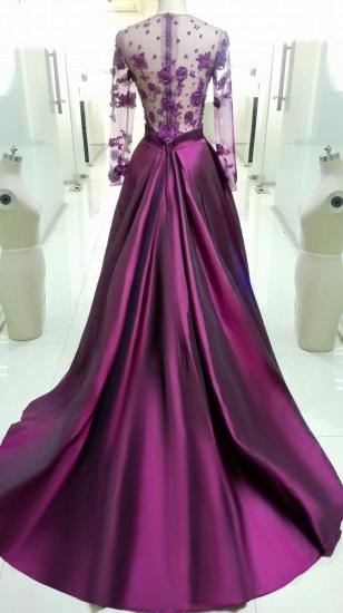A-Line Purple Long Sleeve Prom Dress Beading New Arrival Tulle Evening Dress with Train_3
