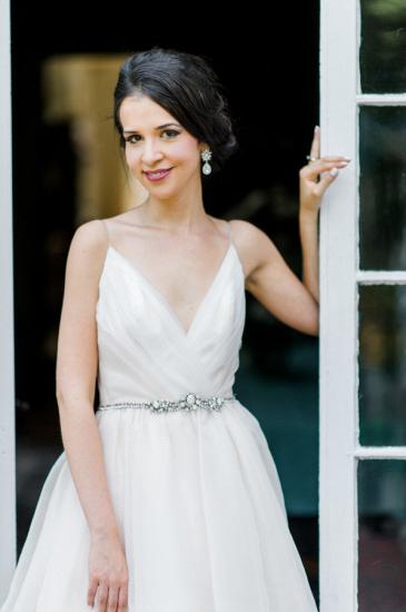 Latest V-Neck Chiffon Long Wedding Dress A-Line Elegant Spaghetti Strap 2022 Bridal Gowns_3