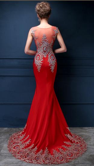 Red Mermaid Charming Applique 2022 Evening Dresses Court Train Sexy Sleeveless Prom Gowns_4