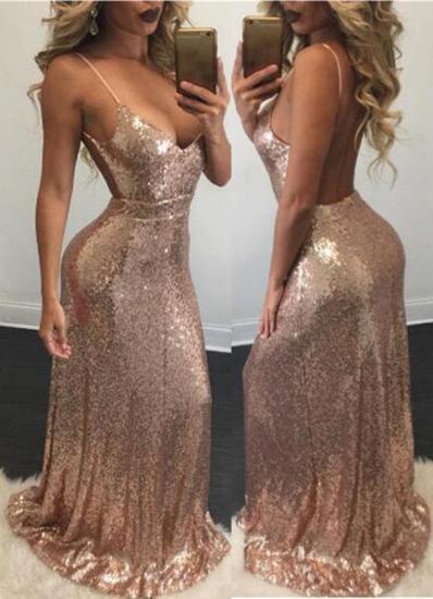 Champagne Sequins Backless Evening Gowns Sexy 2022 Straps Shiny Formal Dresses_1