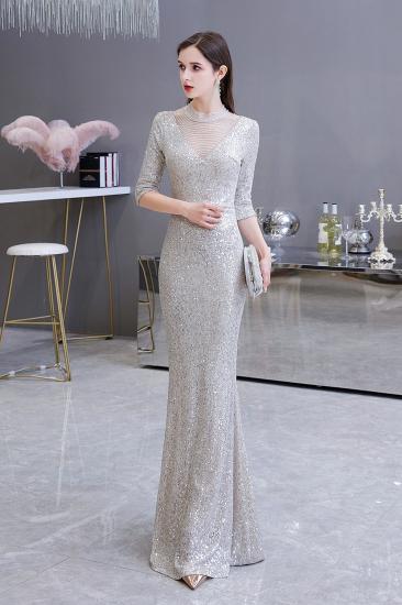 Gorgeous Silver Long sleeves Long Prom Dress_11