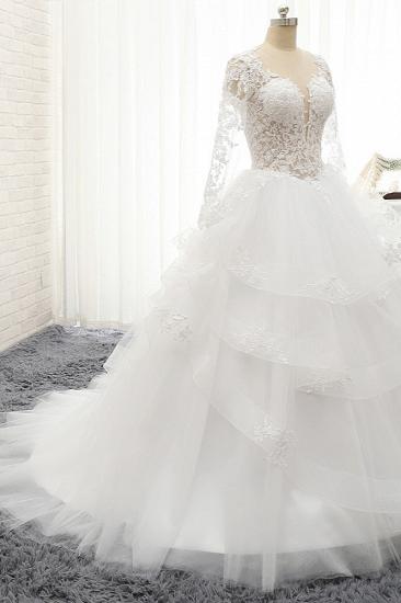 TsClothzone Glamorous Longlseeves Tulle Ruffles Wedding Dresses Jewel A-line White Bridal Gowns With Appliques On Sale_4