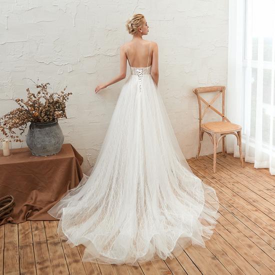 Harlan | Chic Deep V-neck White Tulle Princess Open back Wedding Dress with Court Train_14