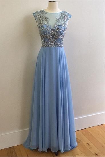 2022 Sky Blue Prom Dresses Sparkly Crystals Open Back Long Evening Dress_2