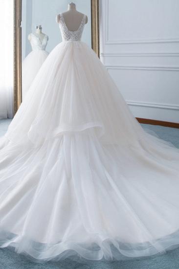 TsClothzone Einfaches Brautkleid mit V-Ausschnitt und weißem Tüll, ärmellose Brautkleider mit Spitze und Perlen im Angebot_3