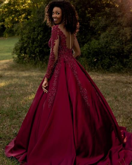 Gorgeous Red Satin Evening maxi Gown Lace Appliques_2