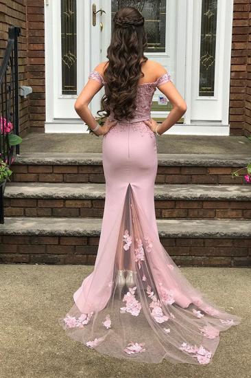 Beautiful Off-the-shoulder Mermaid Lace Appliques Pearl Pink Bridesmaid Dress with Belt_2