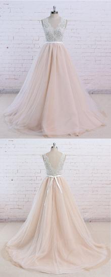 TsClothzone AffordableBlush Pink Tüll Brautkleid Elfenbein Spitze V-Ausschnitt Vintage Brautkleider im Angebot_4