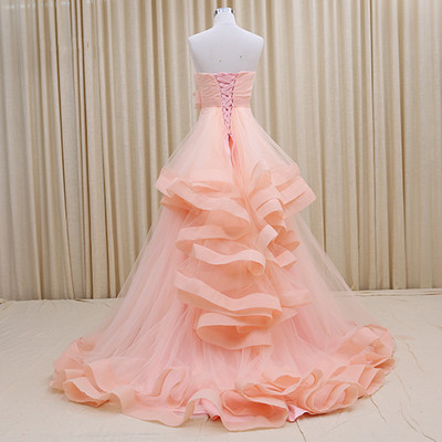 Strapless Lace-Up Organza 2022 Evening Dresses Tiered Flower Elegant Prom Gowns_6