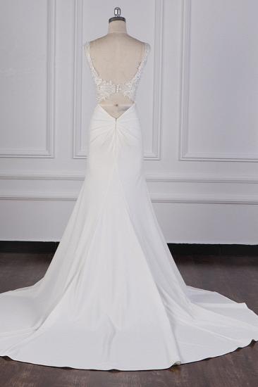 TsClothzone Glamorous Mermaid Satin Sleeveless Wedding Dress White Lace Appliques Bridal Gowns with Beadings On sale_3