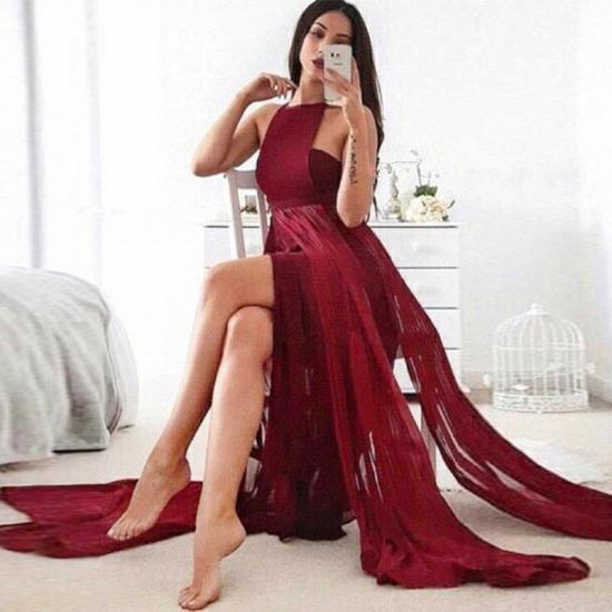 Burgundy Halter Sexy Evening Dresses | 2022 Sleeveless Side Slit Cheap Evening Dress_3