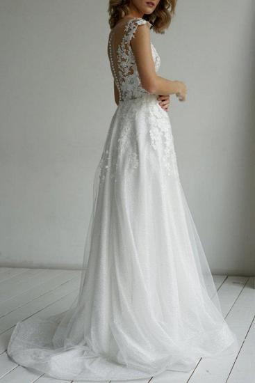 Cheap Sparkly V Neck A Line Wedding Dresses With Lace_2