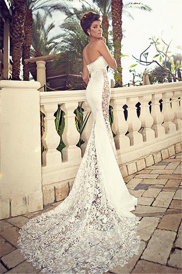 Sweetheart White Lace Wedding Dresses 2022 Mermaid Zipper Sleeveless Bridal Dresses_1