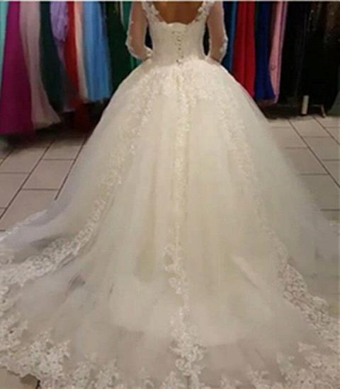 Long Sleeve Lace Ball Gown Wedding Dress Tulle Sweep Train Bridal Gowns_3