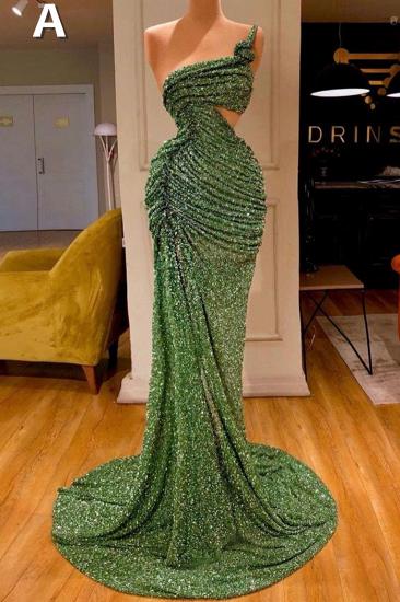 Sparkle dark green high split straps sequin sleeveless long prom dress_4