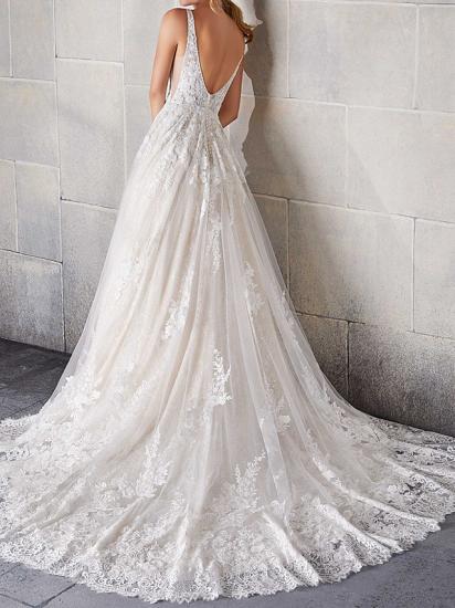 A-Line Wedding Dresses Spaghetti Strap Lace Tulle Sleeveless Bridal Gowns Country Plus Size Sweep Train_2