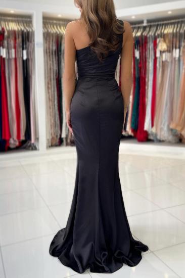 Black one-shoulder sleeveless floor-length side slit evening gown | Simple Prom Dress_2