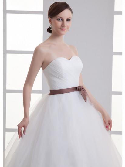 Sexy A-Line Wedding Dress Sweetheart Lace Satin Tulle Strapless Bridal Gowns with Court Train_5