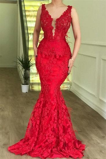 Sexy Red Mermaid Sleeveless Lace Appliques Evenging Dresses_2