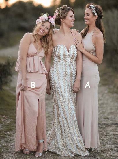Pink Spandex Sheath Ankle Length Bridesmaid Dress_1
