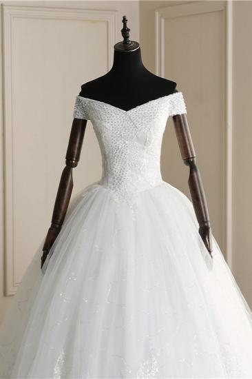 TsClothzone Affordable Off-the Shoulder Sweetheart Tulle Wedding Dress Appliques Sleeveless Bridal Gowns with Pearls_6