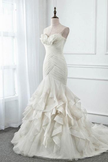 TsClothzone Chic Strapless Sweetheart Ivory Wedding Dresses Ruffles Tulle Sleeveless Bridal Gowns with Feather_4