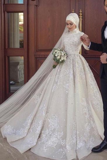 A-line Ball Gown Sequins Long Sleeve Highneck Wedding Gown