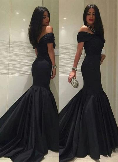 Mermaid Black Off-the-Shoulder Sweep Train Evening Gowns Sexy 2022 Formal Open Back Prom Dress_1