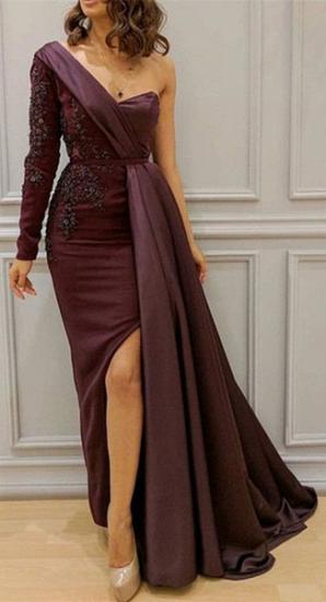 Graceful  Asymmetric Splicing One Shoulder Appliques  Spandex Satin Party Dresses | Floor Length Open Back Evening Gowns With Waist Band_4