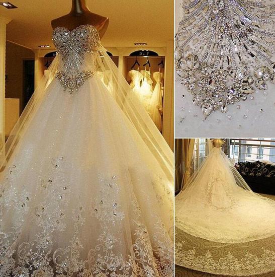 Gorgeous Bridal Dresses Sweetheart Appliques Crystal Beading  Elegant A Line  Wedding Gowns_3