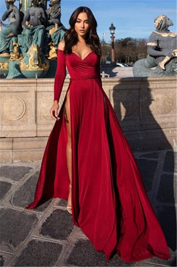 Rote Abendkleider Lang V Ausschnitt | Schlichtes Abendkleid Online Kaufen_3