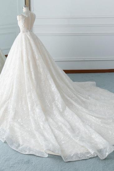 TsClothzone Elegant Jewel White Tüll Lace Brautkleid Ärmellose Applikationen A-Linie Brautkleider Online_5