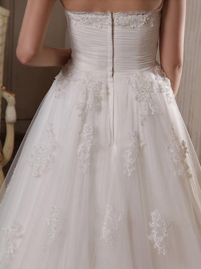 Princess A-Line Strapless Wedding Dress Scalloped-Edge Satin Tulle Sleeveless Bridal Gowns with Chapel Train_8