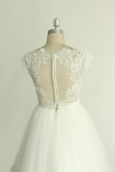 Stilvolles weißes Tüll-Spitzen-Hochzeitskleid | Applikationen A-Linie Rüschen Brautkleider_5