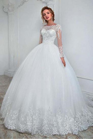 Elegant White Long Sleeve Tulle Bridal Dress Lace Applique Erin Wedding Dress_1