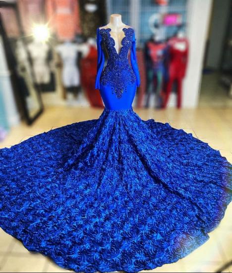 Royal blue mermaid fit and flare prom dress