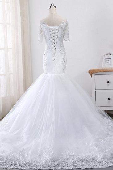 TsClothzone Glamorous Jewel Tulle Lace Wedding Dress Mermaid Short Sleeves Beading Bridal Gowns Online_3