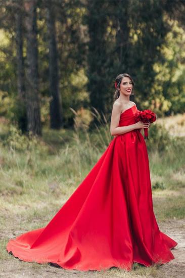 Rote Brautkleider A-Linie | Günstige Brautkleider aus Satin_4